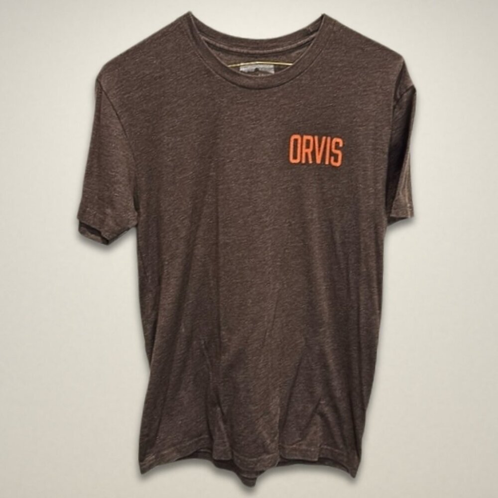 Orvis T-Shirt Graphic Cast & Blast Outdoor Crewneck Cotton Blend Fabric Brown‎ S